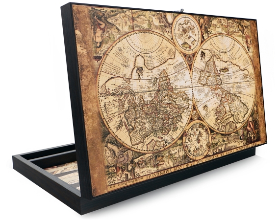 Trendy Backgammon Antique Map/Antik Welt Leder Backgammon Tavla XXL